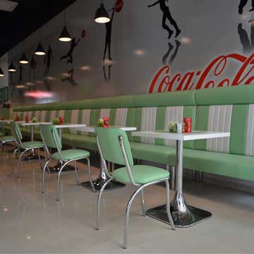 1950s American retro diner booth couch and table, chrome diner chairs and table set gallery-Brazil Elephant Diner